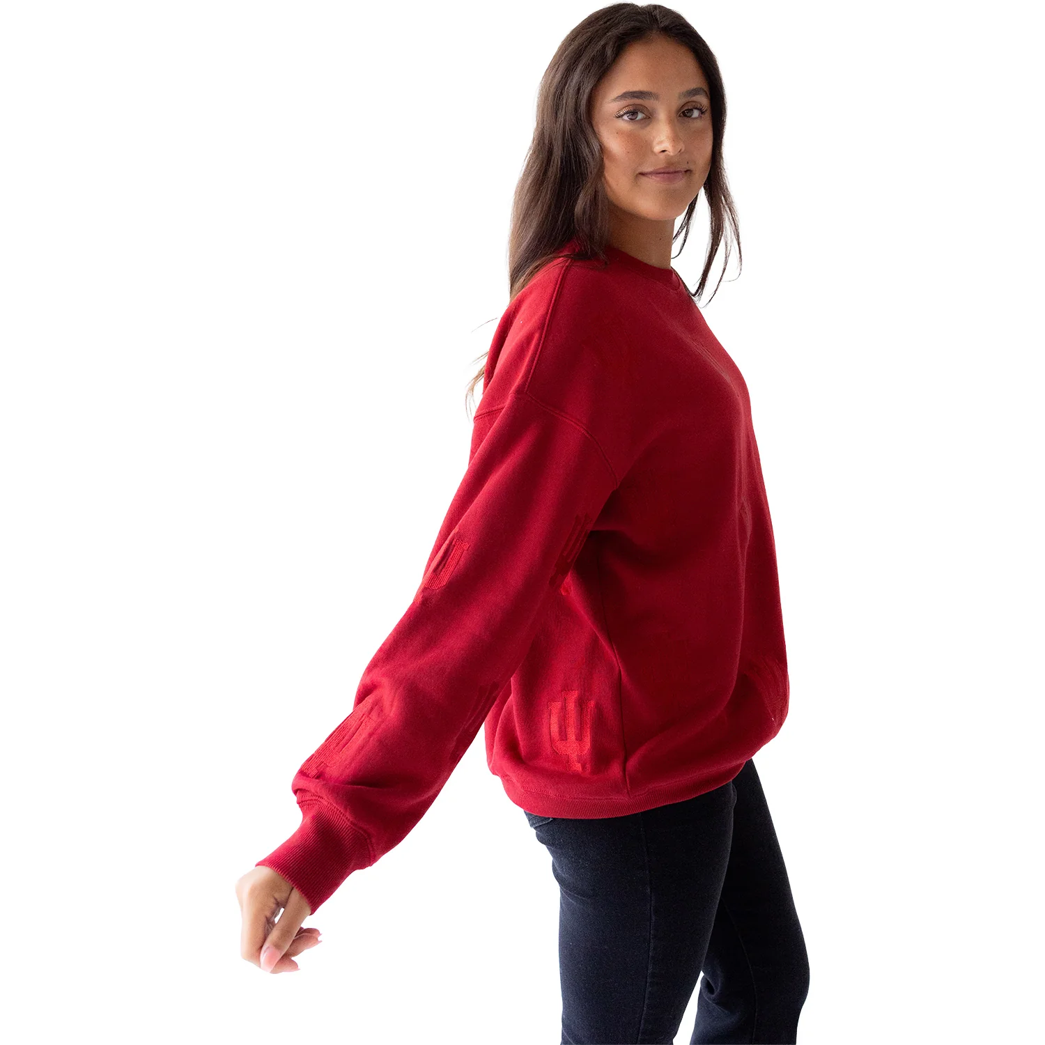 Indiana Hoosiers Ladies Ritter Repeating Crewneck Sweatshirt - Image 3
