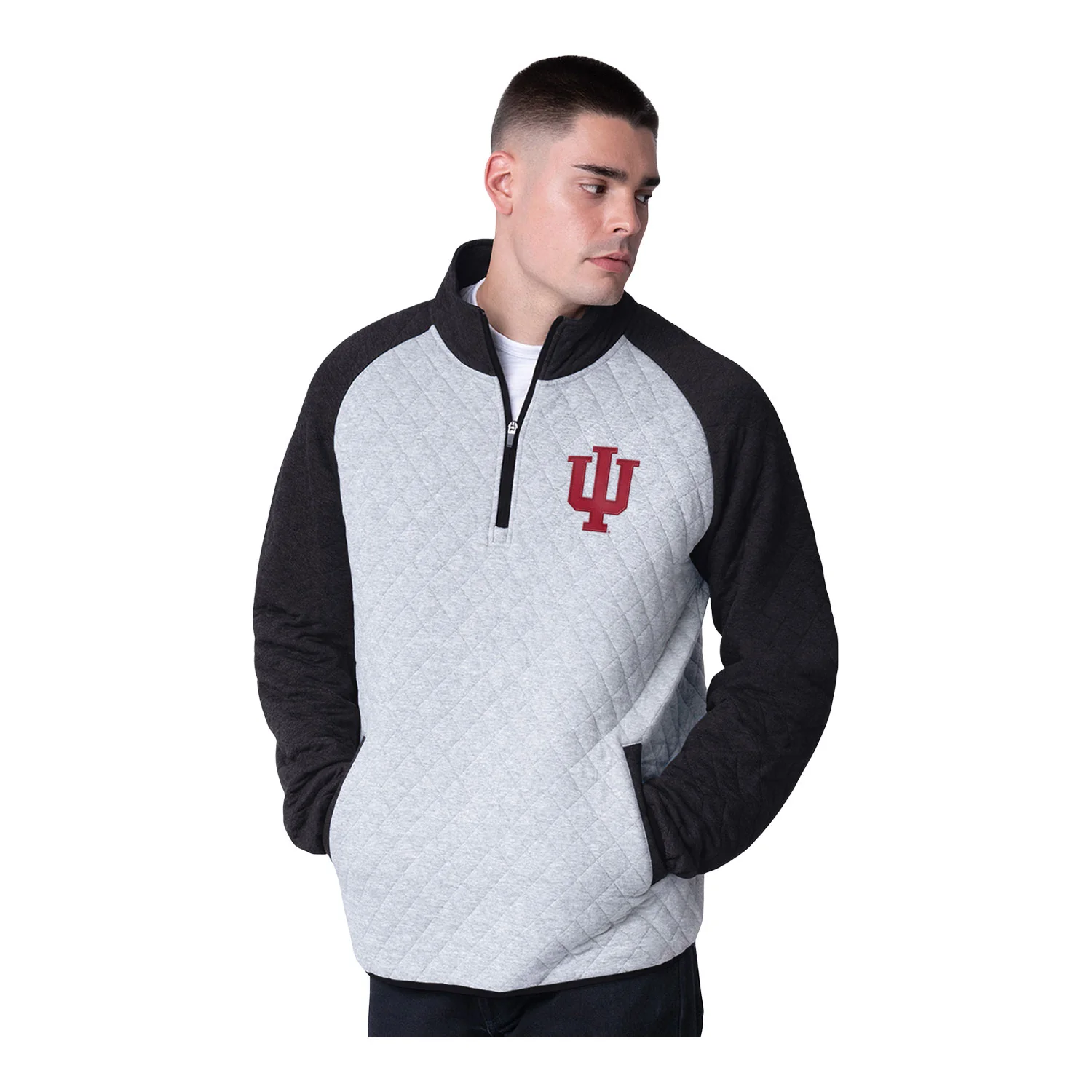 Indiana Hoosiers Slugger 1/4 Zip Grey and Black Jacket